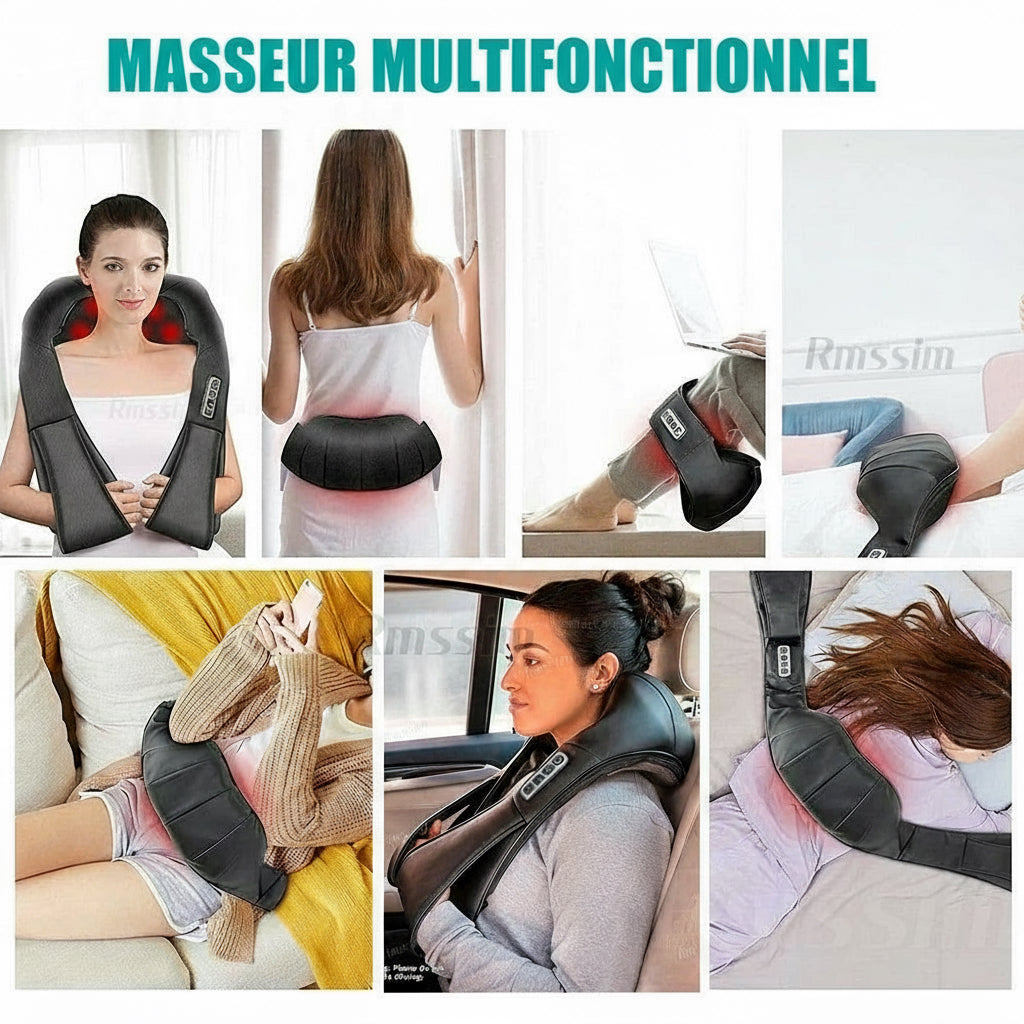 Shiatsu Neck and Shoulder Massager Heated Back Massager U Shape Deep Kneading Electric Massage Pillow for Neck Waist Leg Body