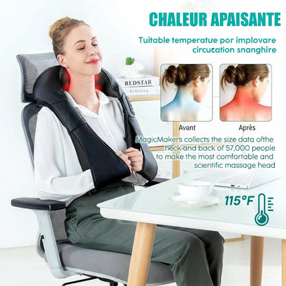 Shiatsu Neck and Shoulder Massager Heated Back Massager U Shape Deep Kneading Electric Massage Pillow for Neck Waist Leg Body